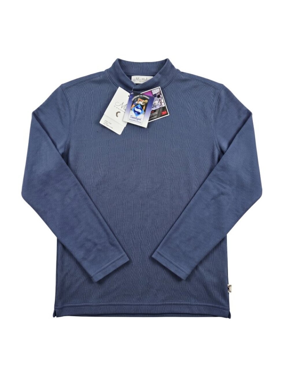 NWT Michael Brandon Steel Blue Ribbed Performance Mock Neck Athletic Top Medium